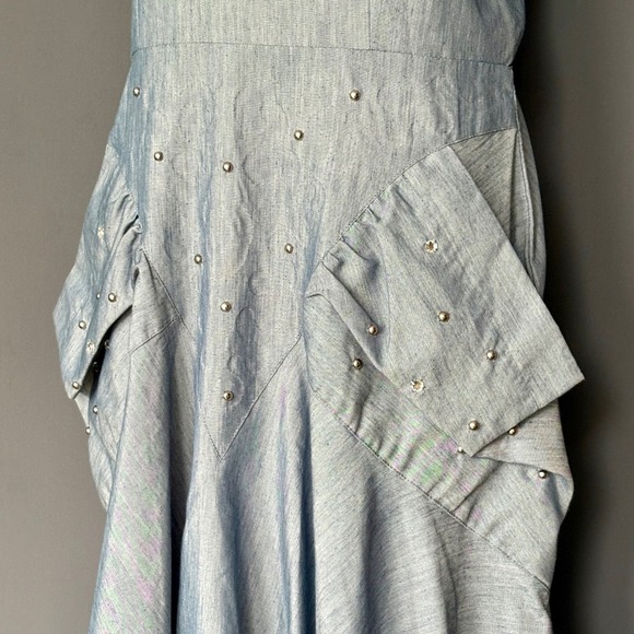 Vintage 1980s Chambray Maxi Dress | Sz 13–14 | Studded Action I Jay Daniels - Picture 6 of 13